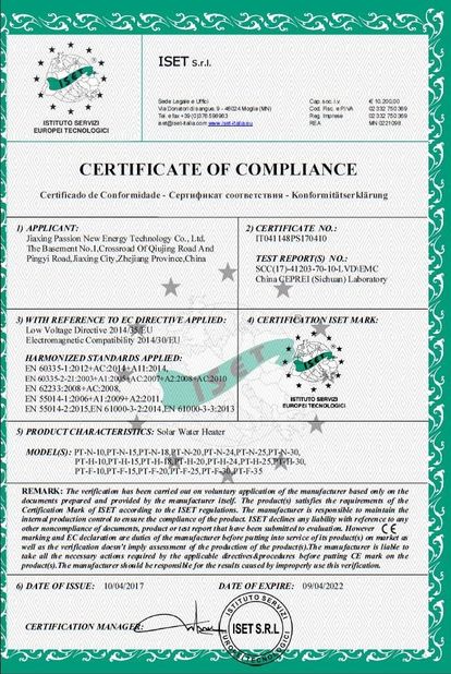 Porcellana JIAXING PASSION NEW ENERGY TECHNOLOGY CO., LTD. Certificazioni